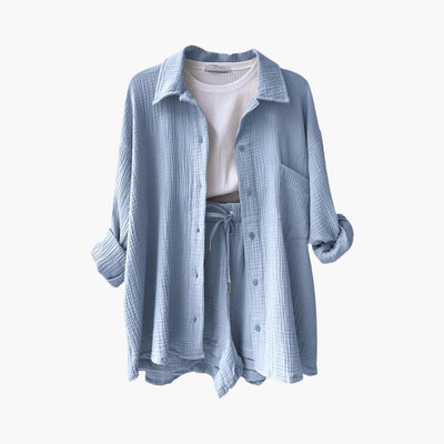 Lara™ - Bekväm Lös Button Top Och Kort 2-delat Set