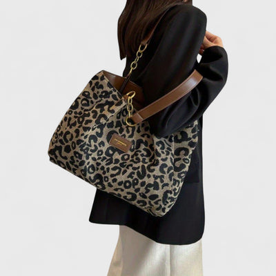 Savari™ - Leopardmönstrad Canvas Shoppingväska