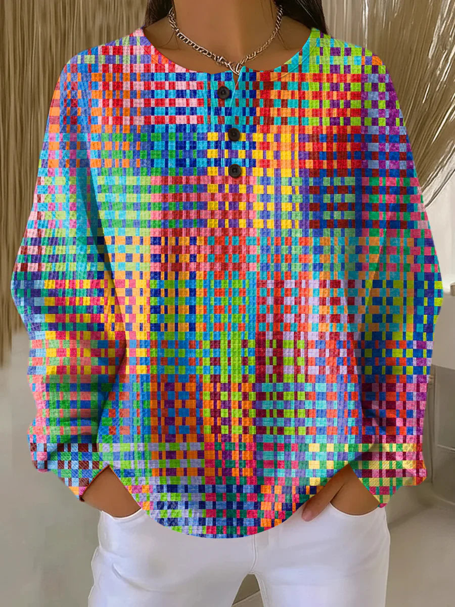 Rosa | Tröja med Färgglad Rutig Design