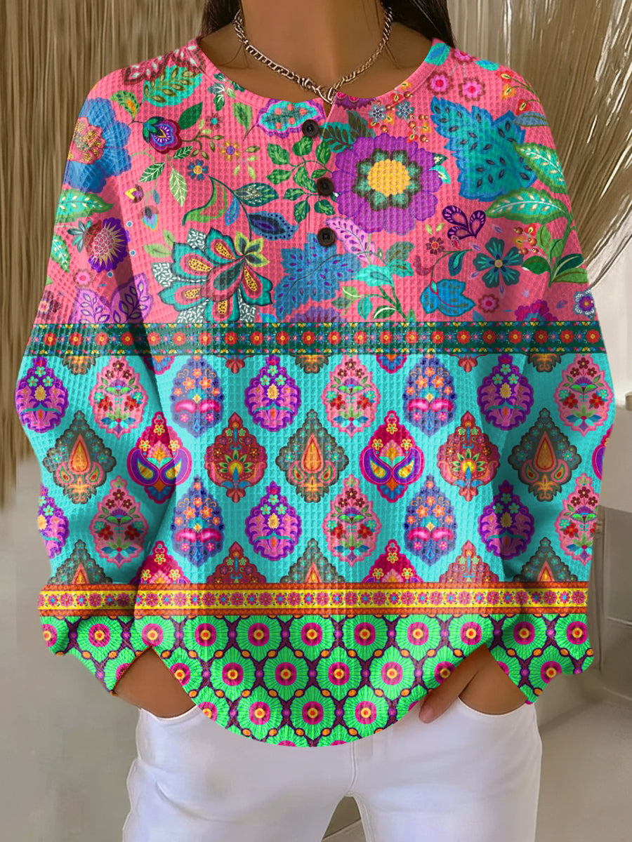 Signe | Tröja med Etniska Blomsterstripes