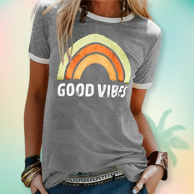 Goodvibes™ - Retro Tryckt T-shirt För Kvinnor